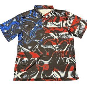 Obnoxious Golf Polo XL Shirt Patriotic USA Flag Red White Blue All Over Print